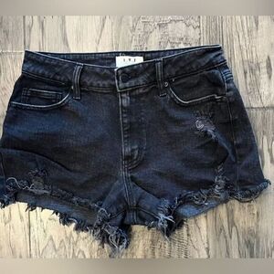 NWT L.T.J. Women’s Teens Black Acid Denim Wash Cut Off Shorts Raw Hem - Size L